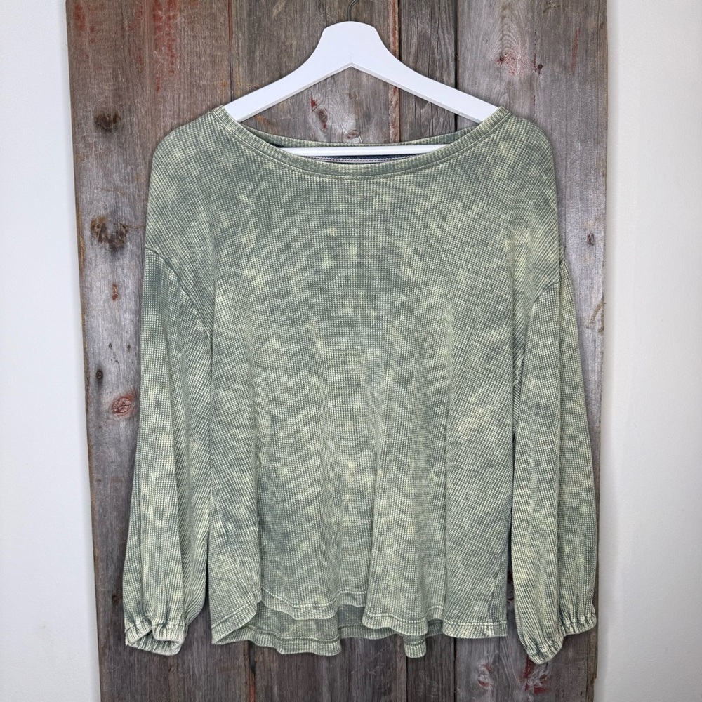 Pilcro Boxy Puff Sleeve Oversized Thermal Knit Top in Acid Green Medium
